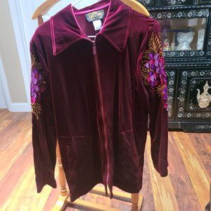 Bobb Mackie, S, Maroon velour embroidered jacket